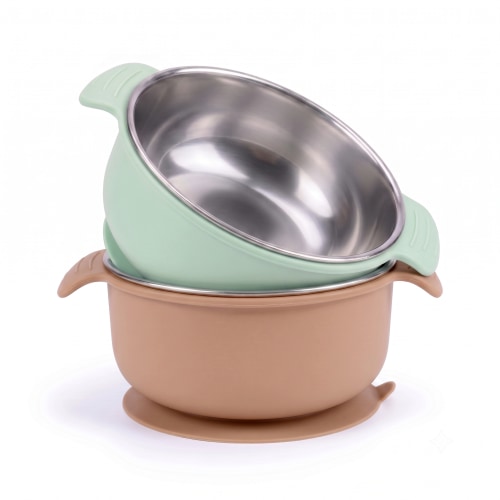 Stainless Steel Suction Bowl Set of 2 (Mocha Mousse & Sage Green)