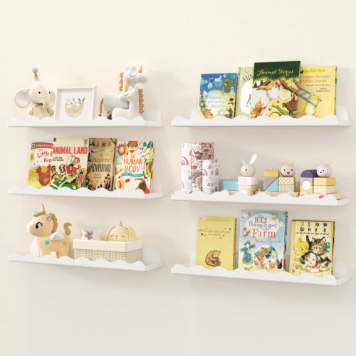 Ebern Designs Plastic Bookshelf 6 Pack, 15" Floating Shelves For Wall Mounted, Clouds Nursery Book Toy Hanging Racks For Baby/toddler/children In Bedroom, Living Room Decor | Wayfair
