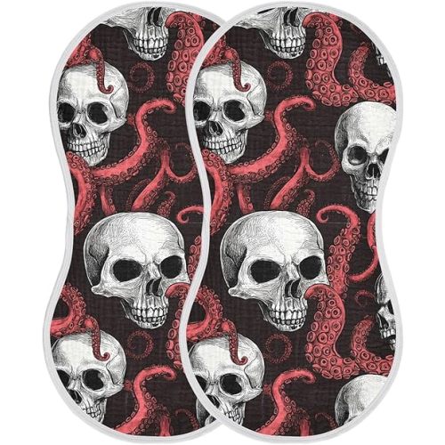 Halloween Skull Gothic Muslin Burp Cloths for Baby, Ultra-Absorbent and Soft Cotton, 4-Layer Baby Burping Cloths, Perfect for Newborns, Boys, and Girls, 2 Pack 240