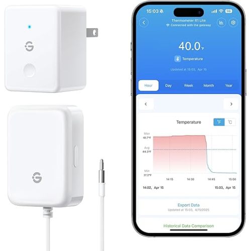 GoveeLife WiFi Refrigerator Thermometer with Alarm, Wireless Digital Freezer Temperature Gauge with App Control, 2 Years Free Data Export, for Home Kitchen Fridge Hot Tub(Only Support 2.4G Wi-Fi)