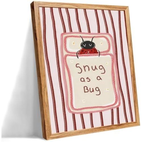 Framed Fun Cute Ladybug Canvas Poster 08x10 inch Trendy Colorful Kids Wall Art Snug As A Bug Funny Quotes Prints for Nursery Home Bedroom Wall Decor