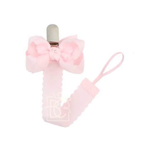 Scalloped Pacifier Clip with Detachable Bow - Pink