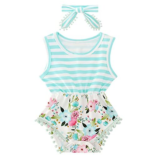 UNICOMIDEA Baby Girls Outfit Newborn Romper Jumpsuits Sleeveless One-Piece Clothes 0-24 Months Bodysuit with Headband