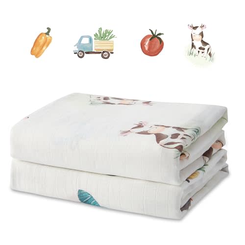 70% Rayon Made from Bamboo 30% Cotton Muslin Swaddle Blanket, 47 x 47 Inches, Cow Print Baby Receiving Blanket, Soft and Breathable, Unisex, 2 Pack