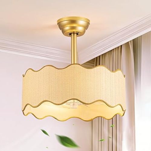 18“Boho Caged Ceiling Fan with Light,Rattan Fandelier Ceiling Fan with Light and Remote Control,Farmhouse Chandelier Fan for Bedroom, Living Room,Kitchen,Foyer(6 Speed, Timing Adjustable Height)