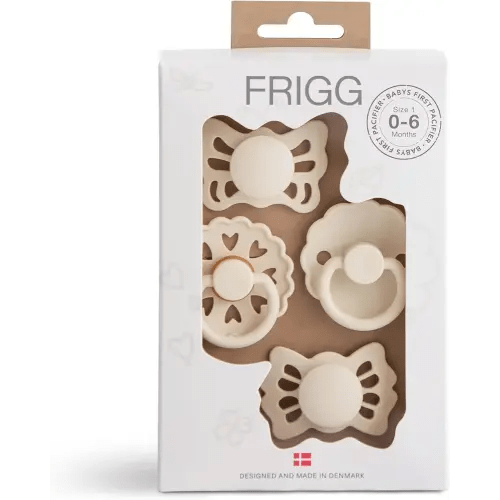 FRIGG Baby's First Pacifier​ - Floral Heart 4-Pack | Made in Denmark | BPA-Free (Cream, 0-6 Months)