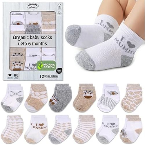 Mother's Choice Organic Cotton Baby Socks 0-6 Months - 12 pairs Soft and Cozy Newborn Gap Socks for Boys & Girls, Gentle Infant Wear, Ideal Baby Registry for Everyday Comfort for Babies