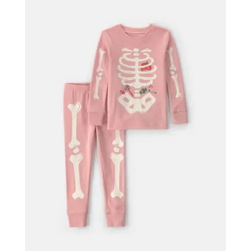 Baby Girl 2-Piece Halloween Glow in the Dark Skeleton 100% Cotton Snug Fit Pajama Set - Pink | Carter's