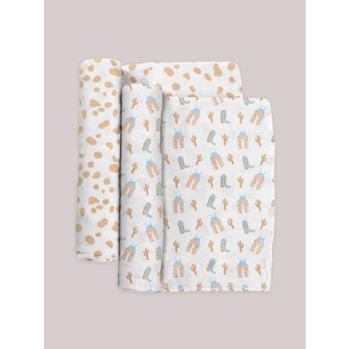 JuJuBe x Studio Oh! 2-Pack Square Swaddle Blanket Set - Howdy Partner Blue