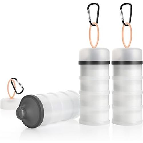 Accmor 3 Pcs Protein Powder Container to Go with Funnels Stand, 4 Compartments Stackable Protein Powder Dispenser for Workout, Fitness, Travel