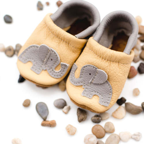 Yellow Elephant Leather Shoes with Designs