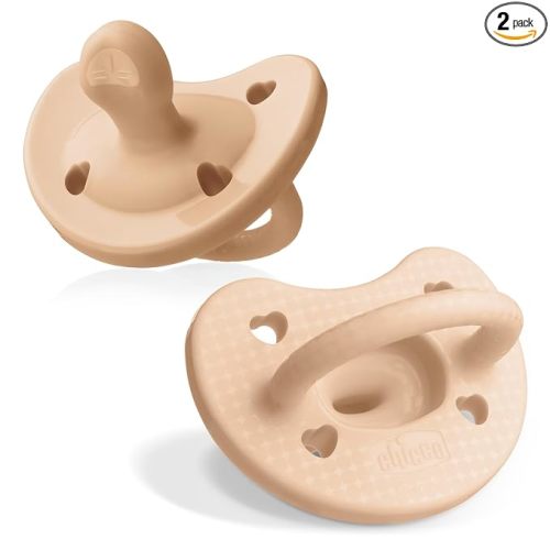 Chicco PhysioForma Luxe Orthodontic Pacifier for Babies 0-6 Months, One-Piece 100% Soft Silicone, Supports Breathing, Textured Shield & Handle, Included Sterilizing Case, BPA Free, 2-Pack, Blush