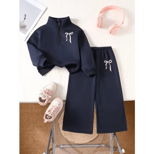 2pcs set girls half zip loose sweatshirt wide leg sweatpants - Temu