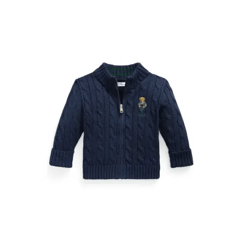 Kids' Polo Bear Cable Knit Full Zip Cotton Sweater