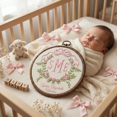 Personalized Welcome Baby Embroidered Hoop, Newborn Birth Announcement, Baby Shower Gifts, Baby Keepsake Hoop, Floral Nursery Decor Gifts