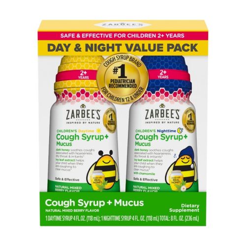 Zarbee's Kid's Cough + Mucus Day/Night with Honey, Ivy Leaf, Zinc & Elderberry - Mixed Berry - 8 fl oz
