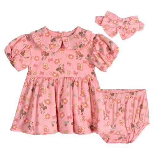Disney Minnie Mouse Baby Girls' Jersey Ruffle Allover Print Dress and Diaper Cover Outfit Pink 18 Months
