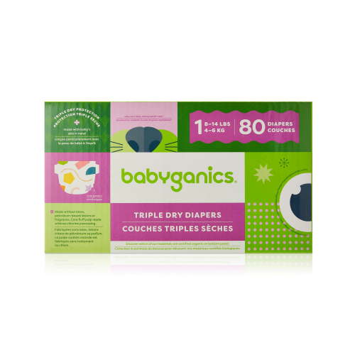 Babyganics Triple Dry, Ultra Absorbent Diapers, Size 1, Box 80ct