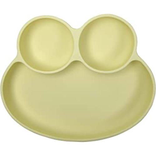 Abiie Octopod Frog Silicone Plates with Suction - Spill Proof, Easy to Clean - BPA-Free Bowl - Suction Plates for Baby and Toddler - Training & Feeding Divided Grip Dish (Pastel Yellow)