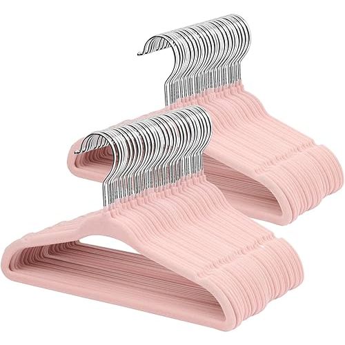 ManGotree 11" Baby Velvet Hangers, Non-Slip Kids Coat Hangers with 360° Swivel Hook, Ultra-Thin Felt Children's Hanger for Infant & Toddler Clothes, 66 Pack (Light Pink)