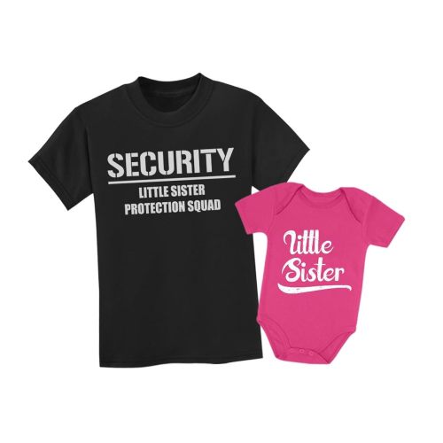 Tstars Funny Security Squad Big Brother Little Sister Matching Sibling Outfits Toddler Kids Tshirt & Baby Bodysuit Set