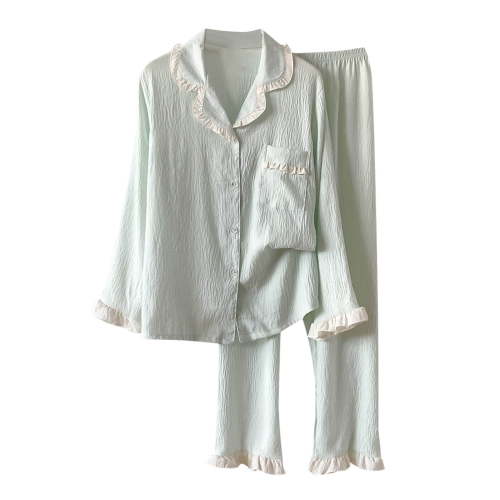 NTACZA Solid Pjs Set for Woman Button Up Cotton Pajama Set Lightweight Comfy Long Sleeve Womens Pjs Lounge Sets XXL