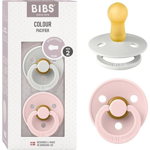 BIBS Pacifiers Colour Collection | Natural Rubber Baby Pacifier | Set of 2 BPA-Free Soothers | Made in Denmark | 6+ Months (Pack of 2) | Blossom/Haze