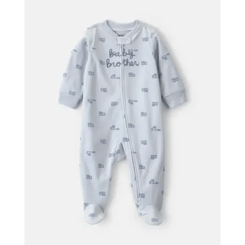Baby Boy 'Baby Brother' Fleece 2-Way Zip Sleep & Play Pajamas - Blue | Carter's
