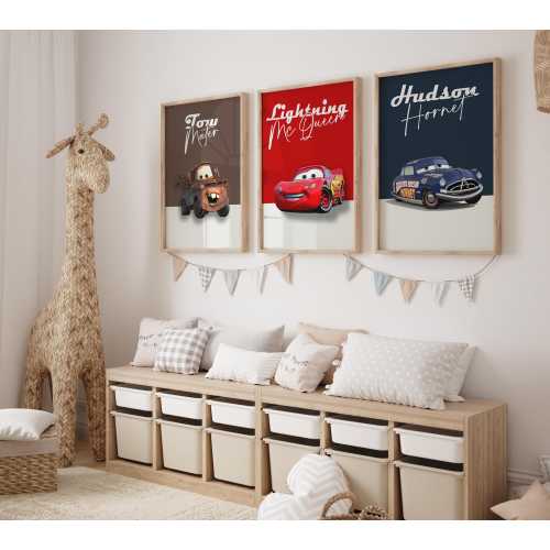 Set of 3 Movie Poster - Cars Movie Poster - Piston Cup - Disneyland Home - Piston Cup - Lightning Radiator Springs Poster,