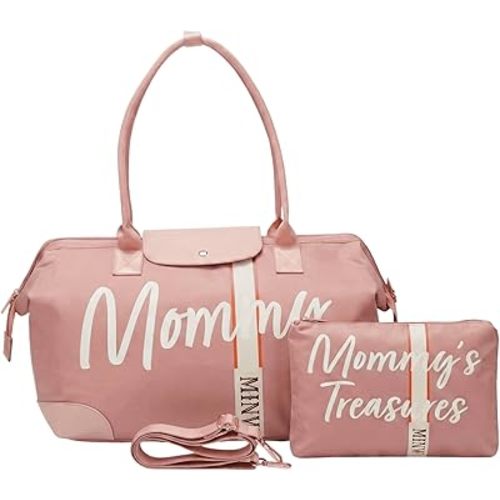 Mommy Bag Bundle for Hospital - Large Capacity Waterproof Diaper Bag with Mommy's Treasures Pouch & Strap - Travel Duffle bag for Labor, Delivery & Newborn Essentials (Pink)