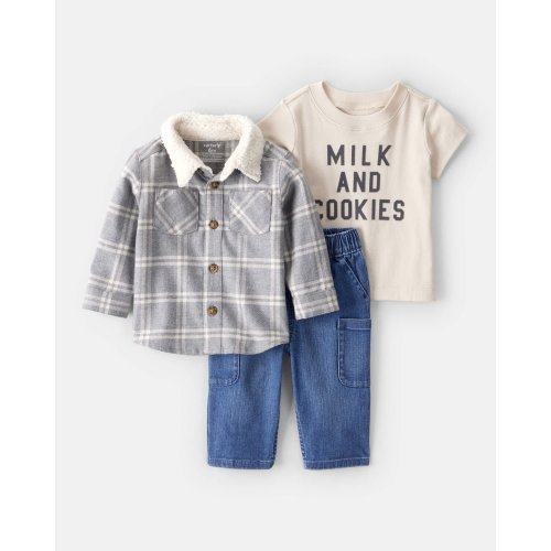 9M Baby Boy 3-Piece Plaid Shacket Outfit Set - Carter's | Carter's