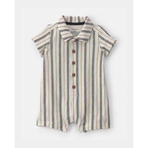 Baby Boy Striped Short-Sleeve Romper - Black/Ivory | Carter's