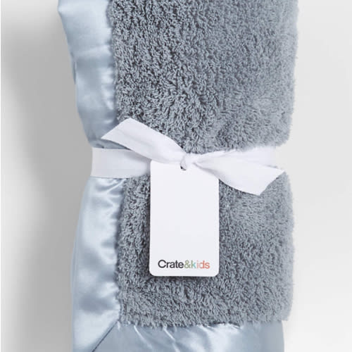 Personalized Blue-Grey Satin Trim Plush Baby Blanket