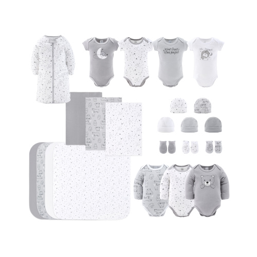 The Peanutshell Newborn Baby Layette Gift Set for Baby Boys and Girls, Shower Gift Essentials, Grey and White Celestial Bears