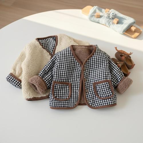 Autumn Winter Kids Plaid Double-Sided Plush Jacket 1-6 Years