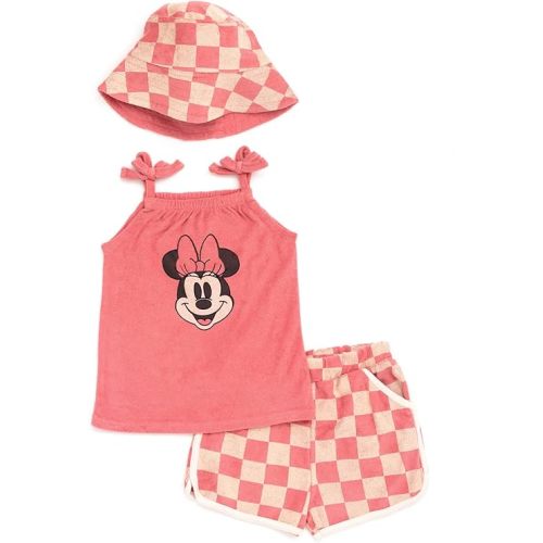Disney Minnie Mouse Little Mermaid Girls Tank Top Dolphin Active Shorts and Hat 3 Piece Newborn to Infant
