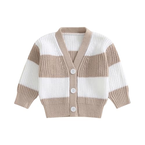 Toddler Baby Girl Boy Knit Sweater Cardigan V Neck Color Block Button Up Sweaters Fall Winter Clothes
