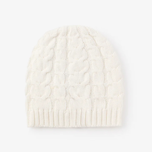 Whisper White Horseshoe Cable Knit Baby Hat – Elegant Baby