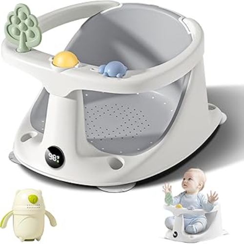 Coldew Baby Bath Seat for Babies 6 Months & Up, Non-Slip Toddler Bath Seat for Baby Sitting Up, Safe Baby Bath tub Seat with Suction Cups, Soft Cushion, Baby Bath Chair Gray