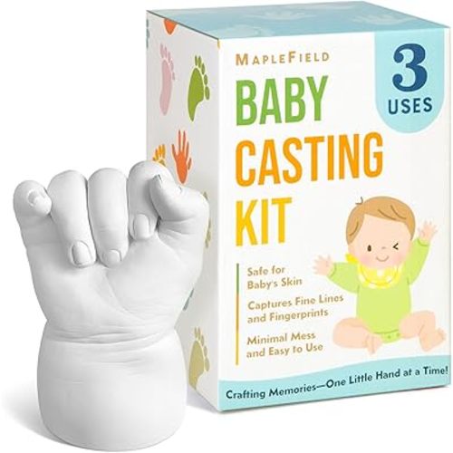 Maplefield 3D Baby Casting Kit - Mess-Free Impressions & Baby Hand Casting - Hypoallergenic & Gentle on Skin & Family Handprint Kit - Includes 3 Practice Packs & Hand Impression Set for Kids - 3-Pack