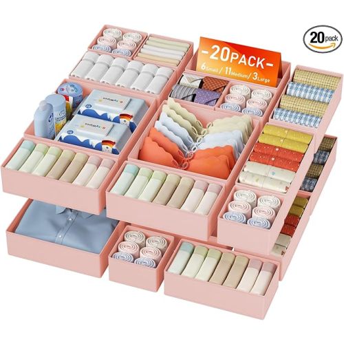 DIMJ Drawer Organizer Clothes - 20 Pack Closet Drawer Organizer Bins for Baby Clothes Storage, Fabric Dresser Organizer for Nursery Bedroom, Foldable Small Drawer Dividers for Underwear Socks