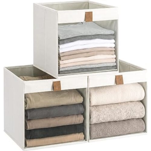 StorageWorks Closet Organizer Bins with Clear Window, Beige