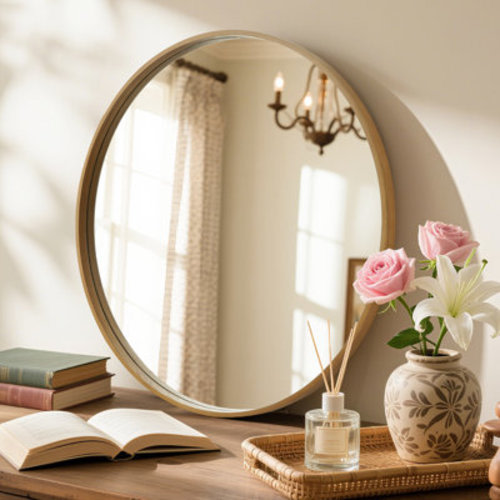 Karrina Accent Wood Round Mirror | Wayfair