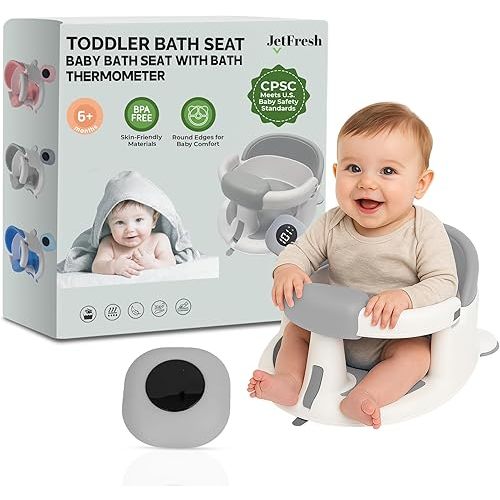 Baby Bath Seat for Babies 6 Months & Up with Floating Temperature Device as Gift, Bath Seats for Babies Sitting Up Non Slip Design + Strong Suction Cups, Toddler & Infant Shower Seats, Baby Tub Seat