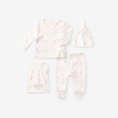 Folklore Floral Organic Cotton Pointelle Layette 3PC Set WHITE / Preemie