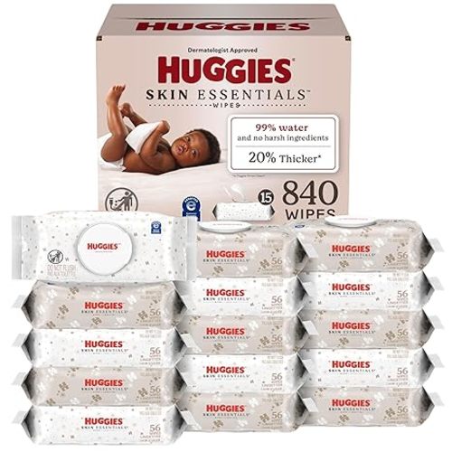 Huggies Skin Essentials Baby Wipes, Hypoallergenic, 99% Water, 10 Flip Top Packs (560 Wipes Total)