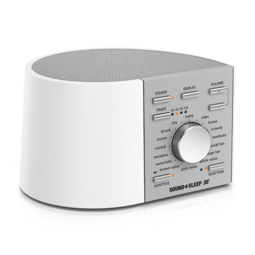 Sound + Sleep SE: Non-Looping White Noise Machine with Nature Sounds, Sleep Timer, Headphone Jack for Sleep & Relaxation, White/Silver.