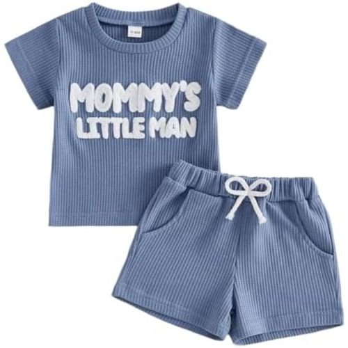 Summer Toddler Baby Boy Clothes Little Man Short Sleeve T Shirt Shorts Set 6 12 18 24 Months Infant Waffle Outfit