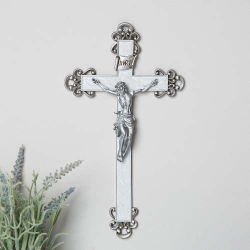 Vintage Pearlized Crucifix - 10"