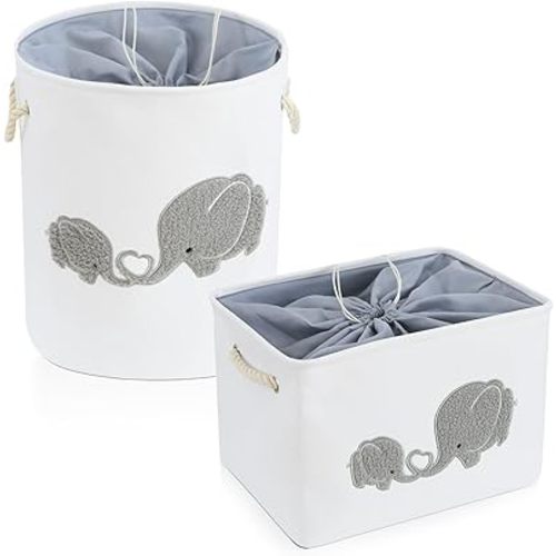 I nylon 2-Pack Storage Baskets, Nursery Size, Hamper & Laundry, Mother Baby Gift, Elephant Decor